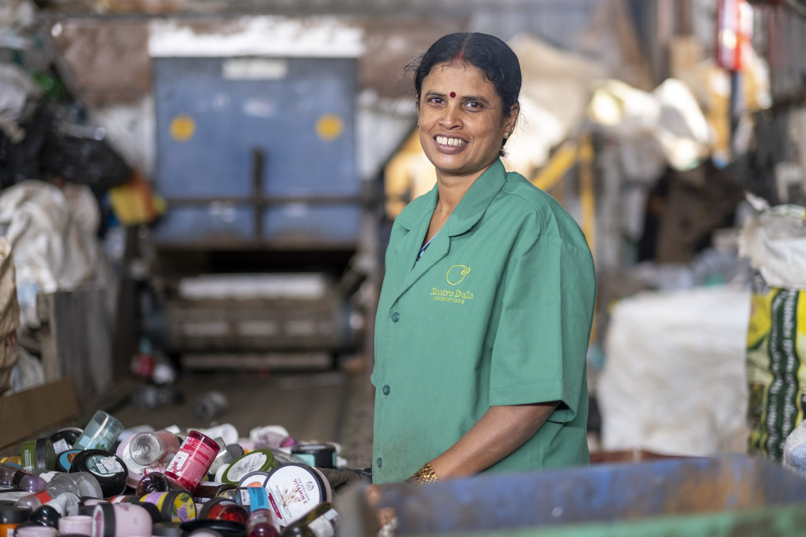 Lakshmi Devamma, one of the PET sorters of Hasiru Dala, at Hasiru Dala Aggregation Centre, Kambipura, Bangalore.