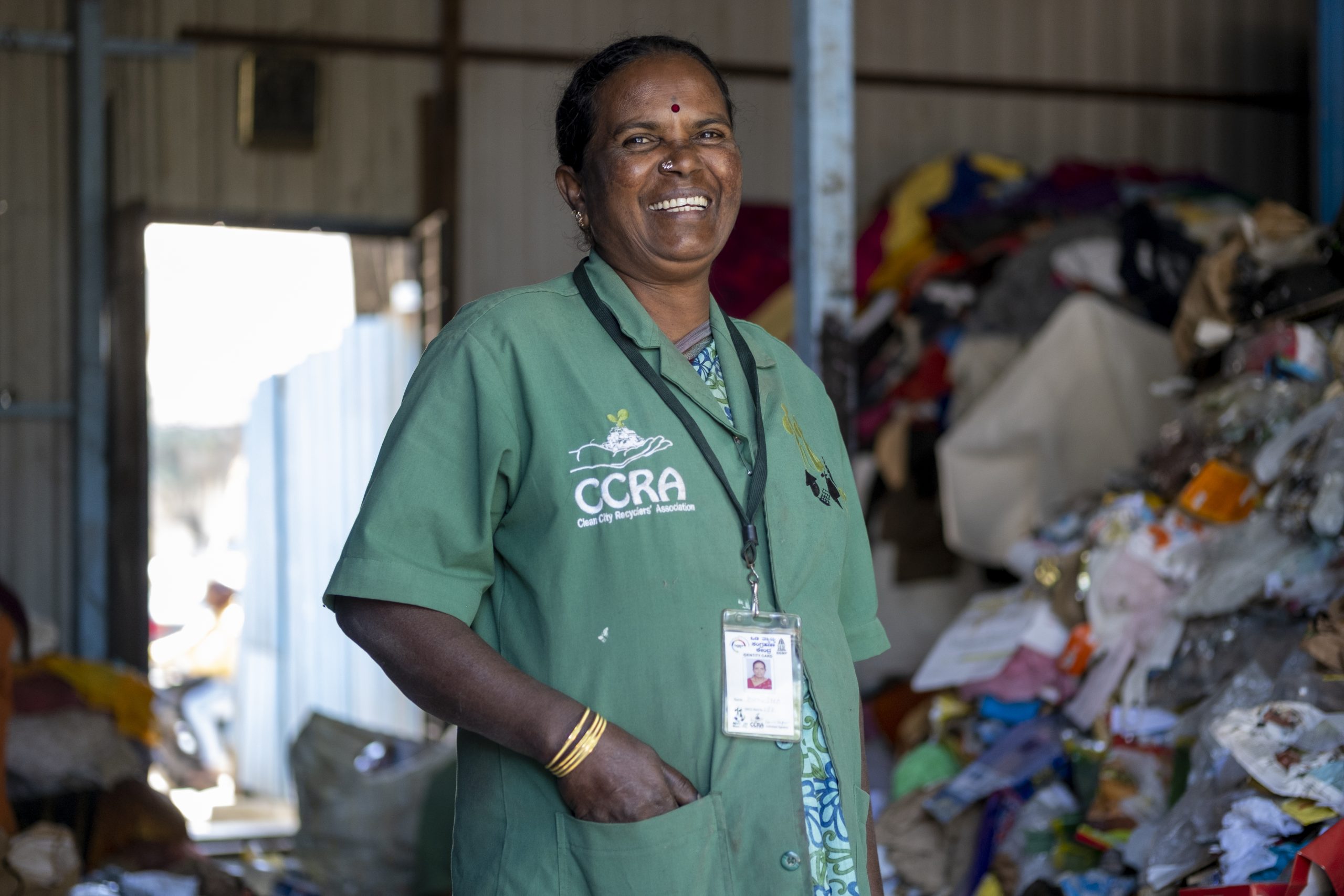 Kumudha, one of the dry waste sorters, at Dry Waste Collection Centre, JP Nagar, Bangalore.